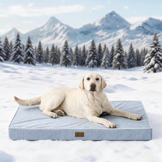 COZY KISS Large Cooling Orthopedic Dog Bed, Waterproof Egg Crate Foam Pet Bed with Removable Washable Cover, 44x32x4in,Light Blue