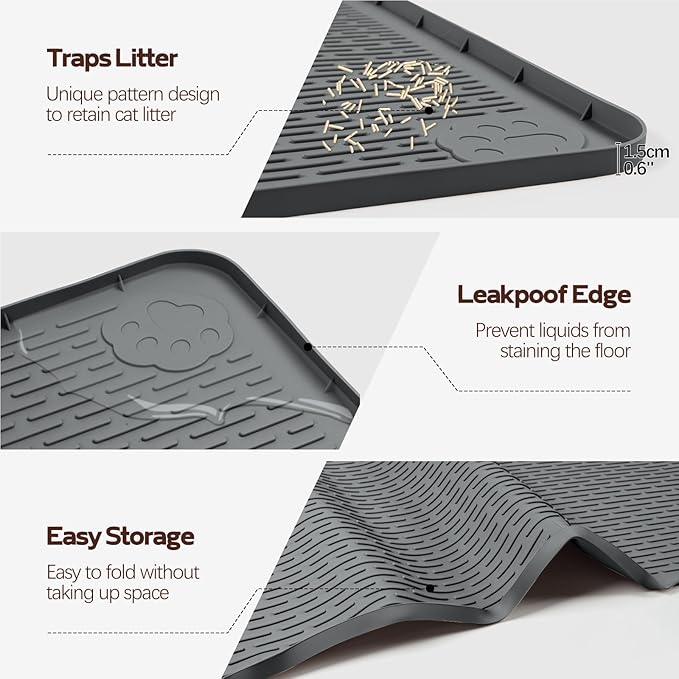 Cat Litter Mat, XL Extra Large 57" x 40" Silicone Mat Litter Trapping Mat for Scatter Control, Soft on Kitty Paws, Easy to Clean (Dark Grey)