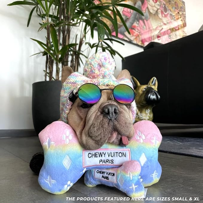 Haute Diggity Dog Chewy Vuiton Bone Plush Squeaky Dog Toy, Soft Durable Designer-Inspired Stuffed Puppy Chew Toys for Small & Medium Dogs, Machine-Washable (Pink Ombre) Large