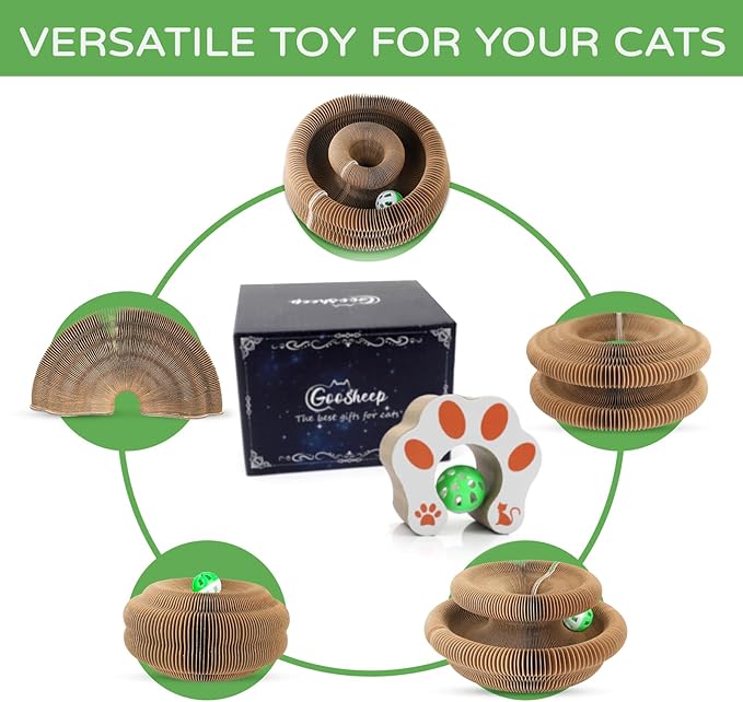 Goosheep 1 Pack Kitty Kurlz Interactive Cat Toys for Indoor Cats, Kitty Curls Magic Organ Cat Scratching Post, Cardboard Cat Scratcher Pad Ball Scratcher Board
