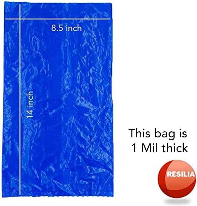 Resilia Commercial Grade Dog Poop Bags - Heavy Duty Pet Waste Removal Bag For Dogs, Cats, and Other Animals, Unscented, Blue, 8.5" W x 14" L, 1 Mil, 0.001 Inch, 1 Roll of 200 Bags