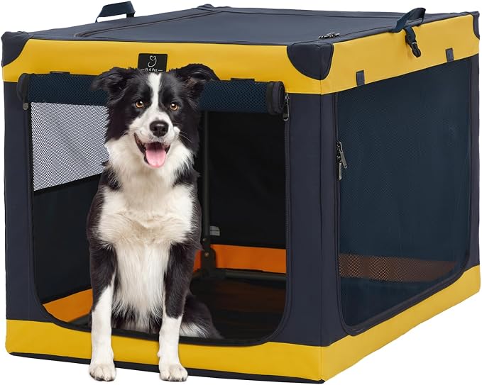 Soft-Sided Dog Crate 40 Inch XL by A4PET, Collapsible Foldable Crate for Large Dogs, Breathable Mesh, Washable Cover, Patented Screw Frame, Travel & Car Safe
