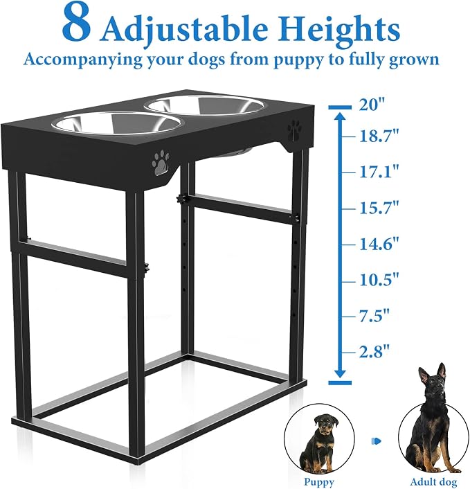 Raised Dog Bowl for Large Dogs,Elevated Dog Bowls Steel Dog Bowls for Food & Water (DB01H-BLACK, 20inch 1.5L)