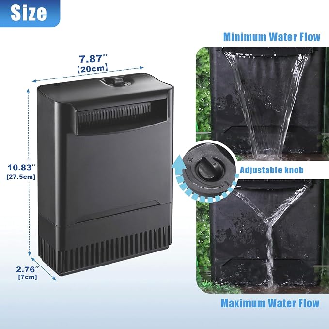 Large Powerful Turtle Tank Filter U V-ery for 40-155 Gal, Low Water Filter Turtle Water Filter for Amphibians Frog Fish Fresh Saltwater Cloudy Green Water Crystal Clear with Turtle Tank Deodorization | Low water level (2.6 IN) available | Kill algae