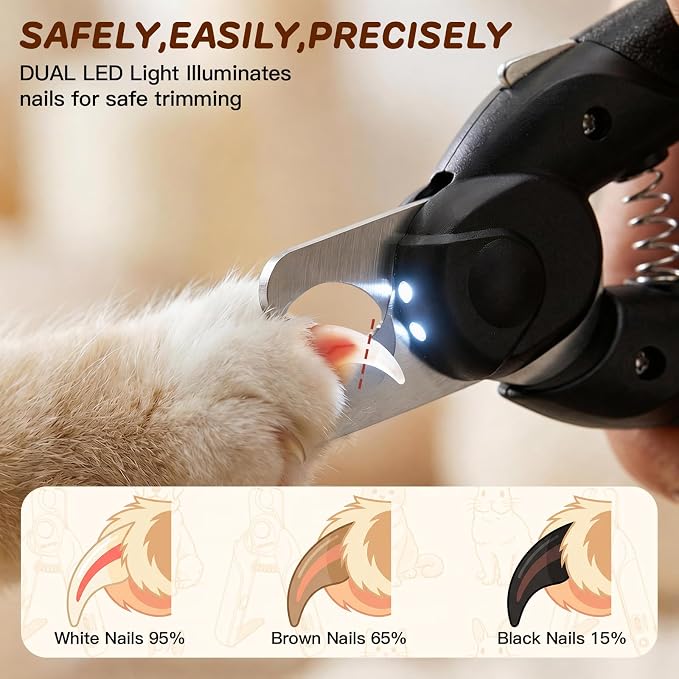 Dog Nail Clippers & Cat Nail Clipper, Pet Nail Trimmer with 2 LED Lights,Safety Side Lock, Nail File and Anti-Slip Handles, Dog Nail Grinder Quiet for Large Medium and Small Dogs & Cats