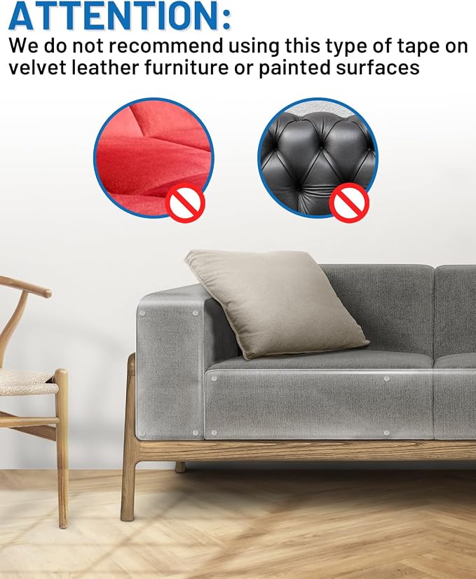 Anti Cat Scratch Furniture Protector,Clear Self-Adhesive Furniture Protectors for Apply Scratching Deterrent and Shield for Sofa Corners, Walls, Doors with 30 Twist Pins(196.9in x 15.7in)