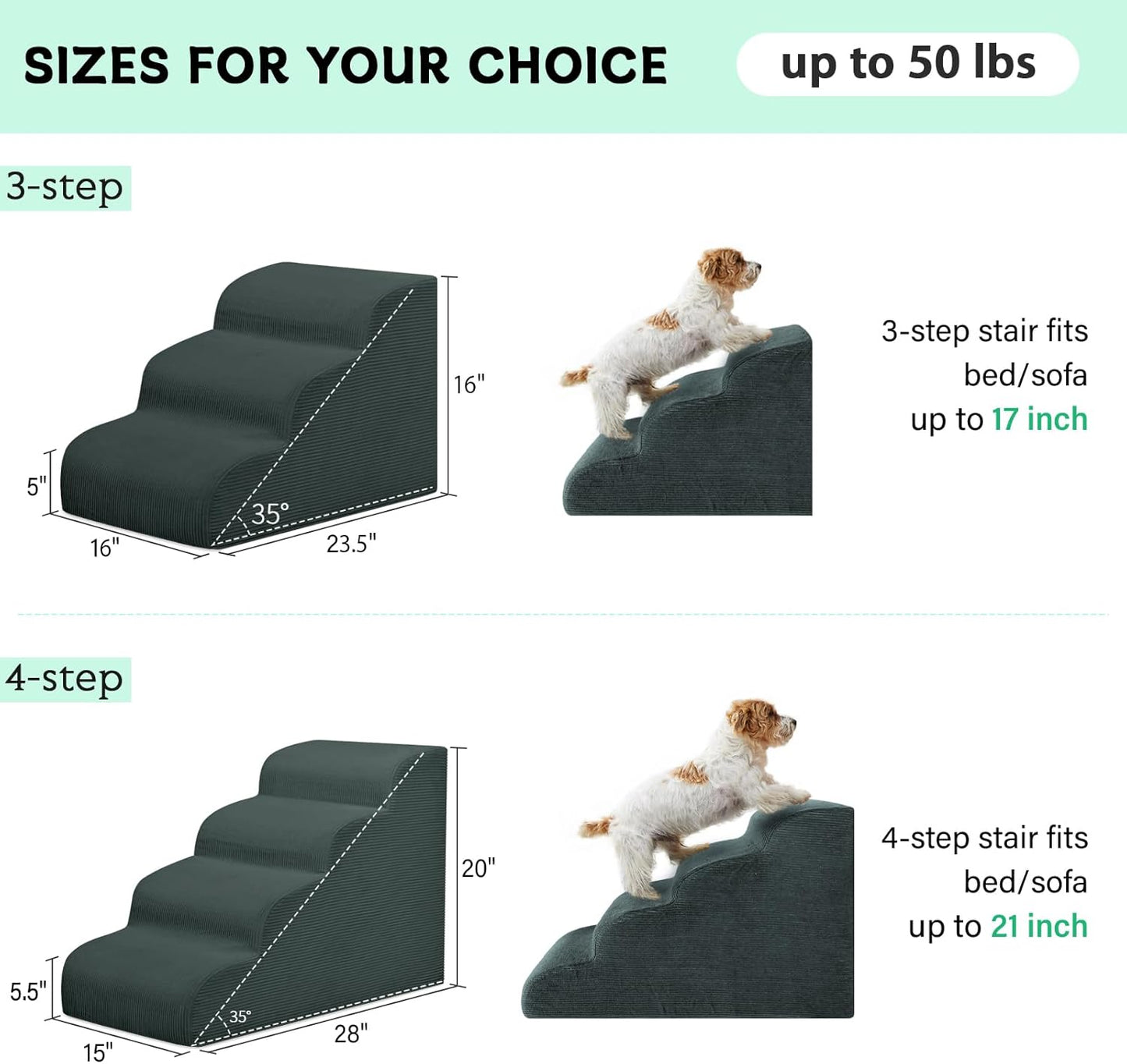 Dog Stairs Steps for High Bed, 4 Steps Pet Steps for Small Dogs Non-Slip Removable Washable Cover Ramp for Indoor Outdoor Car Couch Sofa, Dark Gray