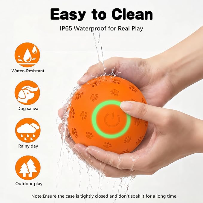 Interactive Dog Toy Ball, Durable Motion Activated Automatic Moving Ball for Small/Medium/Large Dogs, Rechargeable Dog Ball with LED Lights, 2 Play Modes to Keep Your Dog Busy (Orange)