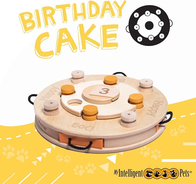 Birthday Cake Interactive Dog Puzzle Toy Level 4-21 Treat Compartments, Adjustable Difficulty - Mental Stimulation, Enrichment Game for Smart Dogs