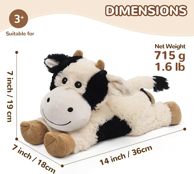 Cuckool Cow Stuffed Animals, Microwavable Stuffed Animals Adorable Fluffy Cow Plush for Warmth & Comfort, Heatable Coolable Lavender Scent Toys, Cute Soft Plushies Cow Gift for Kids Boys Girls & Adult