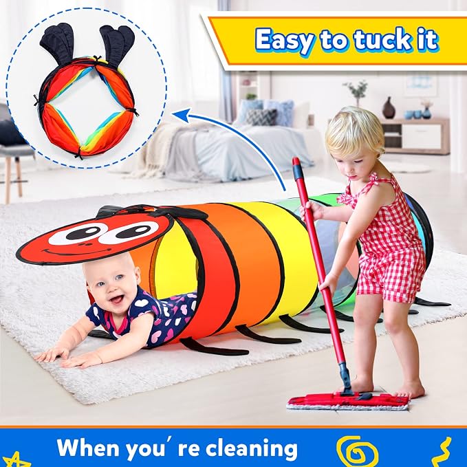 Moncoland Kids Play Tunnel for Toddlers, 6-ft Colorful Pop Up Crawl Through Tunnel Play Tent for Baby or Dog Cat, Collapsible Gift for Boy Girl Games Indoor Outdoor Toys