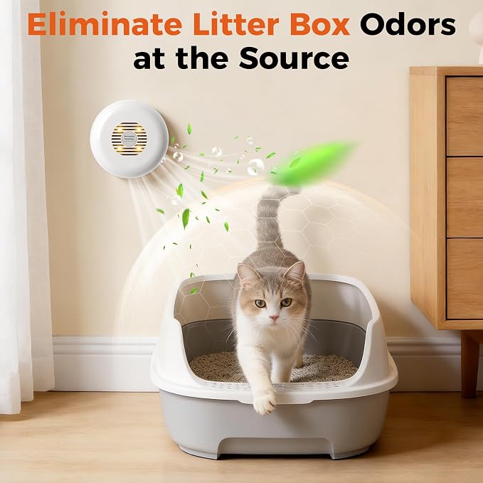 Photocatalytic Cat Litter Box Deodorizer - Ozone-Free Pet Odor Eliminator, Ultra-Quiet Air Purifier for Small Pet Areas, No Chemicals or Fragrances, USB-C Powered
