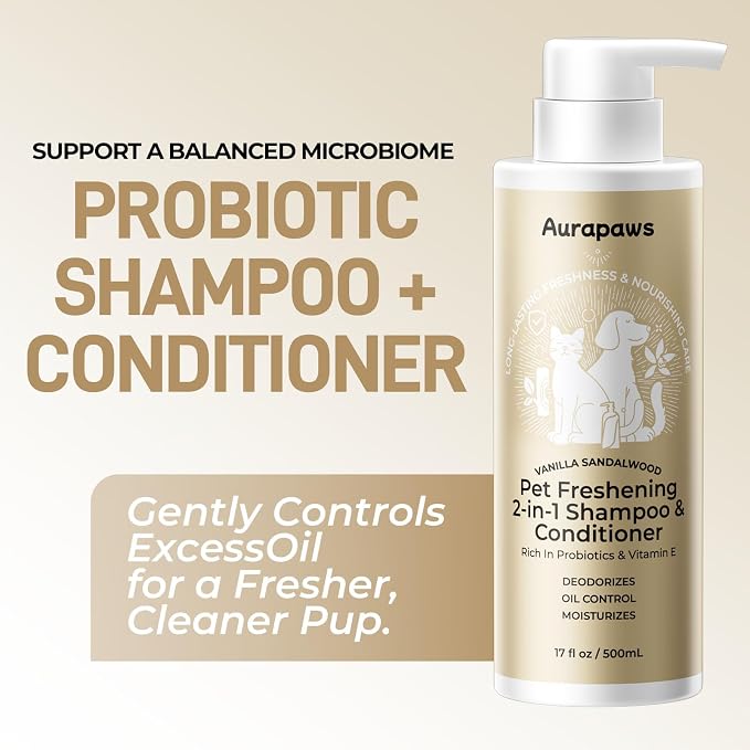 Probiotic Dog Shampoo and Conditioner Set for Sensitive Skin, Itchy Skin Relief, Deodorizing Dog Shampoo, Smelly & Moisturizes for All Breeds & Puppies, Vanilla Sandalwood, 17 oz(Pack of 2)