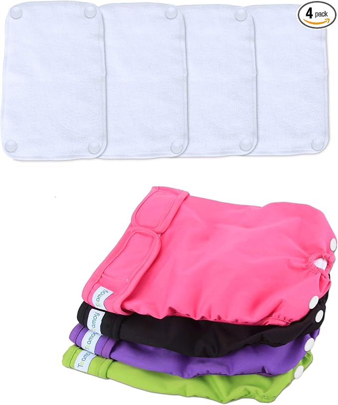 Teamoy Reusable Female Dog Diapers with Inserts (Pack of 4), Doggie Diaper Liners Period Pants for Dogs in Heat & Incontinence, Super-Absorbent, M