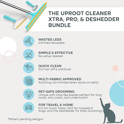 Uproot Clean Deshedder Xtra, Pro, & Deshedder Bundle - Pet Hair Removal Tool & Dog Brush for Shedding Bundle - Easy Cat & Dog Hair Remover & Carpet Rake Set with Special Dog Grooming Brush!