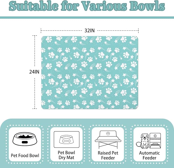 Dog Food Mat 24x32 Inch Pet Feeding Absorbent Mats for Floor Dog Cat Water Bowl Placemat Non-Slip Washable Pet Food and Water Mat