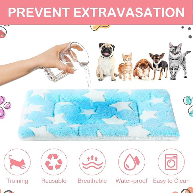 Haull 4 Pcs Waterproof Guinea Pig Bedding Soft Dog Cat Bed Crate Mat Small Animal Plush Cage Liners Rabbit Bunny Kennel Pad Reversible Cozy Pee Thickened Hamster Pad(Cute Star,18 x 24 Inch)