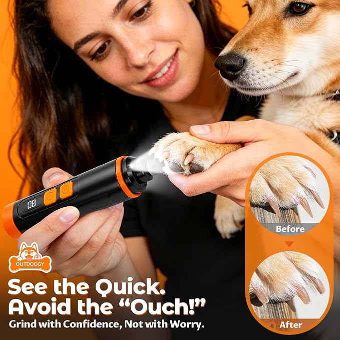 Upgraded Ultra Quiet Dog Nail Grinder with LED Light & Safety Guard - Rechargeable Adjustable Speed Pet Nail Trimmer for Painless Grooming of Dogs & Cats