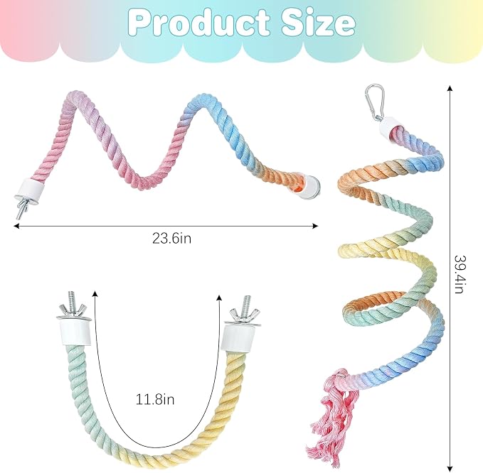 BNOSDM Large Foraging Toys Box and 3Pcs Gradient Bird Rope Perches Toy for Parakeet, Conure, Cockatiel
