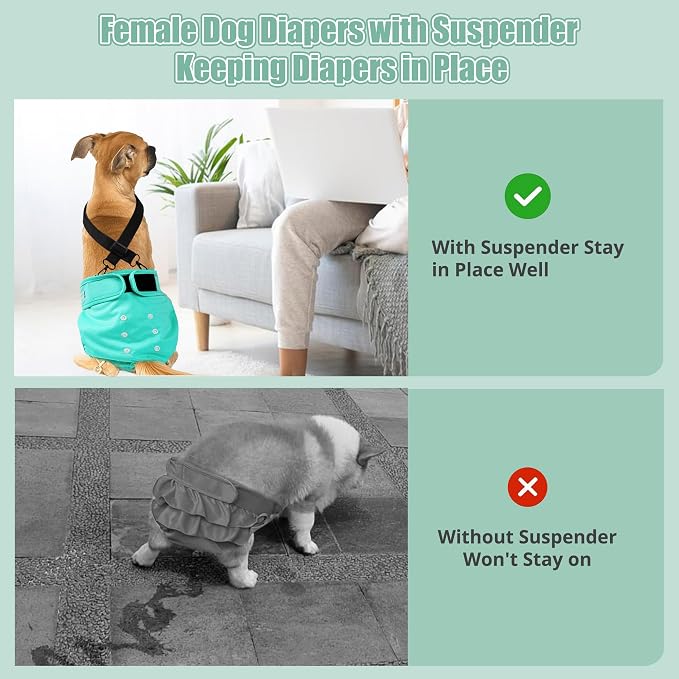 wegreeco XL Reusable Washable Dog Diapers Female with 1PC Suspender, Dogs Period Heat Diapers Female Heat Cycle, XL Medium Large Small Doggie Puppy Diapers for Incontinence (X-Large)