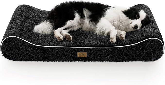COZY KISS Orthopedic Dog Bed for Extra Large Dogs up to 140 lbs - Removable Washable Cover with Waterproof Lining, Cotton-Polyester Blend Boat-Shaped Lounger Mattress, XL(51x36x8in), Black