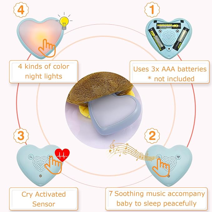 DEARBABY Baby Sleep Soother,Mom’s Heartbeat Sound and Lullabies Toddler Sleep Aid Toy Music Soothers for Sleep,Baby Registry Search,Plush Sleep Aid for Nursery Crib,Stroller,Travel Use