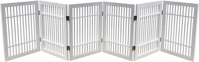 Urnporium Pet Dog Gate Freestanding, Strong Durable Folding Wooden Fence, Portable Acacia Hardwood Safety Barrier for Indoor & Outdoor Use (White Pet Gate, 6 Panel 24" Tall)