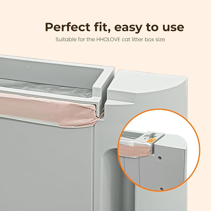 HHOLOVE Self Cleaning Litter Box Liner (60 Count), 60L Automatic Litter Box - Extra Large, No More Scoop, Anti-Pinch for Cats 3-22lbs, Advanced Odor Control (Pink)