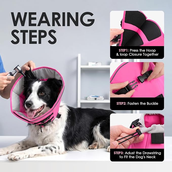 AOFITEE Dog Cone Collar, Adjustable Dog Cones Alternative for Large Dogs After Surgery with Buckle, Soft Pet Cone for Dogs to Stop Licking, Neuter Elizabethan Cones for Wound Healing(PinkGrey,X-Large)