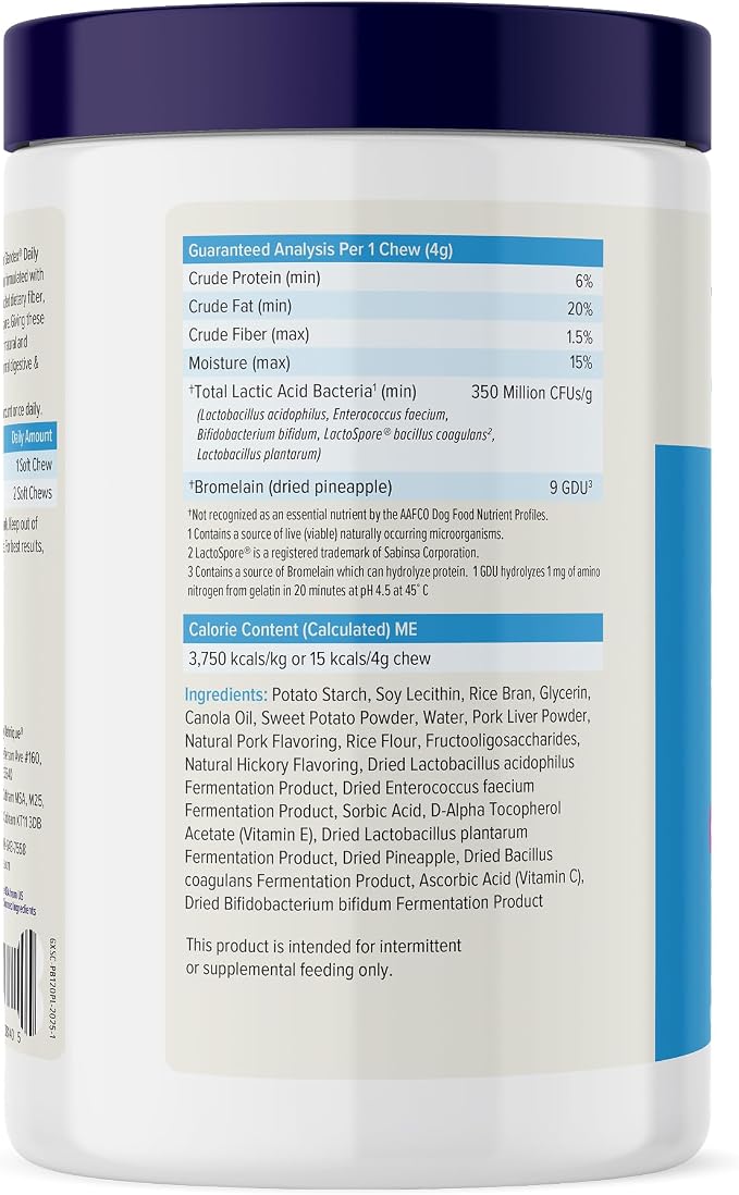 Vetnique Glandex Dog Probiotic Chews, Daily Probiotics for Dogs 5 Strains, Prebiotics & Digestive Enzymes for Gut & Immune Health, Vet Formulated for Occasional Diarrhea (120ct Chews, Proboitic Chews)