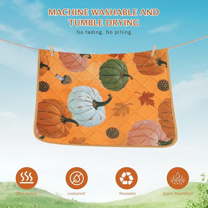 IEUUMLER Washable Pee Pads for Dogs, 2 Pack Pumpkin Pattern Reusable Waterproof Puppy Potty Pads, Non-Slip Absorbent Pet Training Pads for Playpen Crate Bed EU016 Orange Pumpkin, 24x24