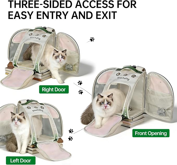 Waterproof Pet Backpack Carrier for Cats & Small Dogs, Large Ventilated Cat Travel Backpack with Chest Strap & Wide Straps. Secure, Collapsible Dog Bookbag for Hiking, Walking