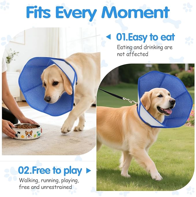 Upraded Dog Cone Collar After Surgery, Adjustable Soft Dog Cone, Soft Inner & Sturdy Protective Recovery Elizabethan Collar for Dogs to Stop Licking Wounds (L)