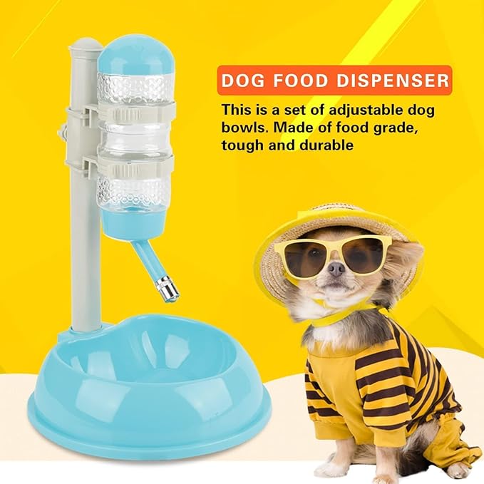 Dog Water Bottle Stand, Adjustable No Drip Portable Pet Water Bottle Standing Water Dispenser for Dog and Cat, 23.5 x 23.5 x 35cm (Blue)