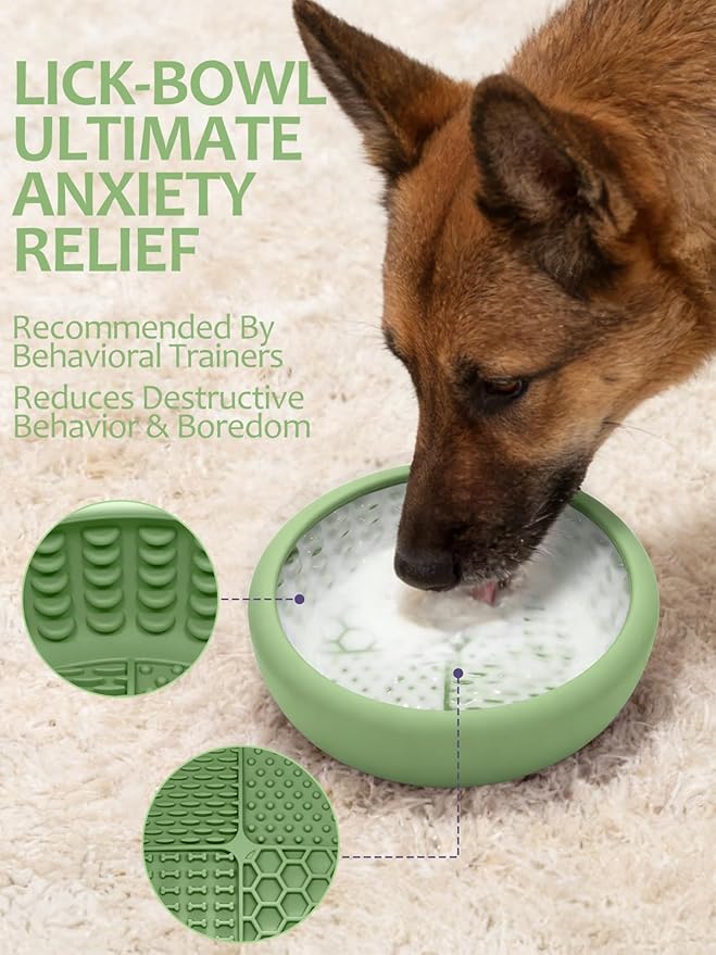 Dog Lick Bowl for Large Dogs, Lick Mat, Slow Feeder Lick Bowl with Brush and Scraper,Strong Suction, Freeze Licking Bowl for Anxiety Relief, Enrichment & Distraction, Dishwasher Safe 7.6 * 3.5 inch