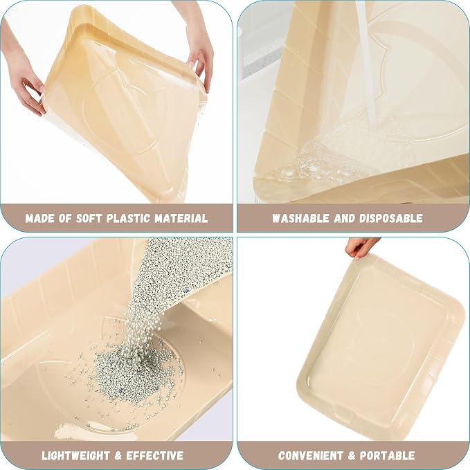 Bokon 25 Count Disposable Litter Box for Cat, Large Disposable Litter Tray for Travel Home Durable Portable Plastic Kitty Litters Boxes Leak-Resistant Easy-Grip Rim, 15.7 x 11.8 x 3 Inches(Beige)