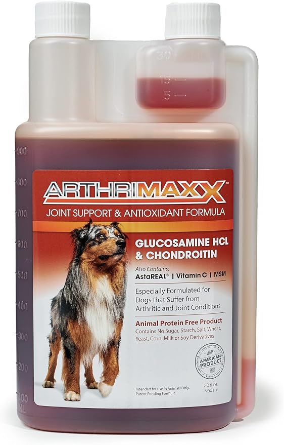 ArthriMAXX Dog Supplement for Joint Inflammation & Arthritis, Naturally Potent Dog Joint Care, Antioxidant Formula with MSM, Chondroitin, Vitamin C, & Glucosamine For Dogs, 32 fl oz