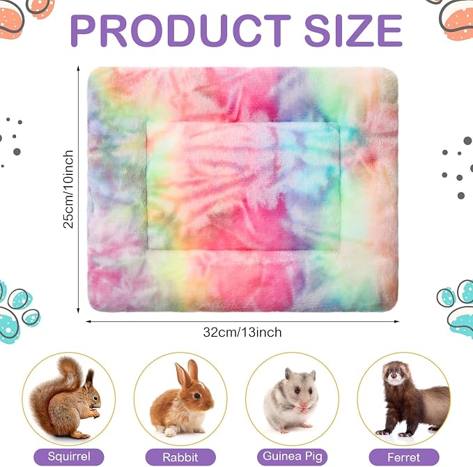 Haull 4 Pcs Waterproof Guinea Pig Bedding Soft Dog Cat Bed Crate Mat Small Animal Plush Cage Liners Rabbit Bunny Kennel Pad Reversible Cozy Pee Thickened Hamster Pad(Tie Dyed,13 x 10 Inch)
