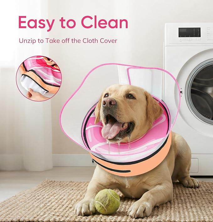 Supet Raised Inflatable Dog Cone After Surgery - Adjustable Recovery Donut Collar with Removable Shield to Stop Licking Wounds & Protect Stitches - Soft Dog Cone Alternative for Large Dogs (Pink,XXL)