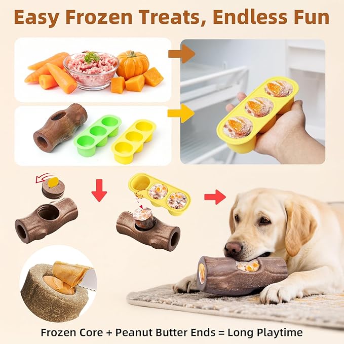 Orange Dog Toys for Aggressive Chewers, Interactive Indestructible Dog Toys with Frozen Treat Function, Durable Dog Puzzle Toy for Large & Medium Dogs, Reduces Anxiety & Extends Playtime
