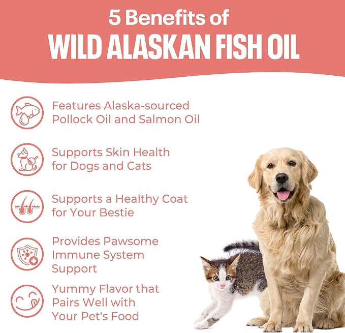 SavvyBeast Pollock & Salmon Oil for Dogs & Cats - Omega 3 Fish Oil Supplement with EPA & DHA - All-Natural Wild Caught Oil Supports Skin & Coat, Joint, Heart & Immune Health - Made in USA - 32 oz
