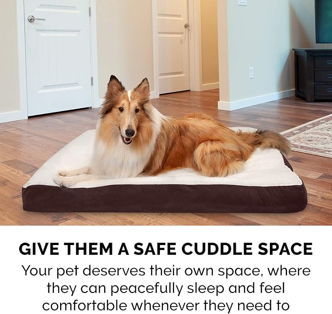 Furhaven Pillow Dog Bed for Large Dogs w/ Removable Washable Cover - Sherpa & Suede Mattress - Espresso, Jumbo/XL