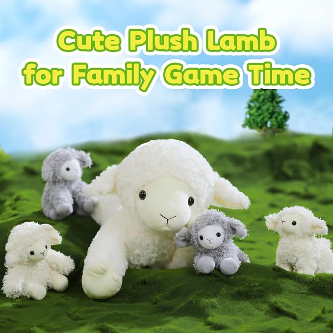 Tezituor 5Pcs Lamb Stuffed Animals Set, 20 Inch Large Mommy Stuffed Sheep Plush with 4 Cute Lamb Babies, Realistic Sheep Plush Pillow for Girls Boys