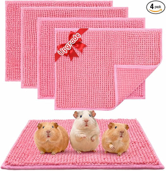 Guinea Pig Cage Liner, 4 PCS Washable Guinea Pig Bedding Fleece Mat, Reusable Pee Pads for Small Animals, Bunny Rabbit Hamster Chinchilla Cage Accessories 16x12 Inch Pink