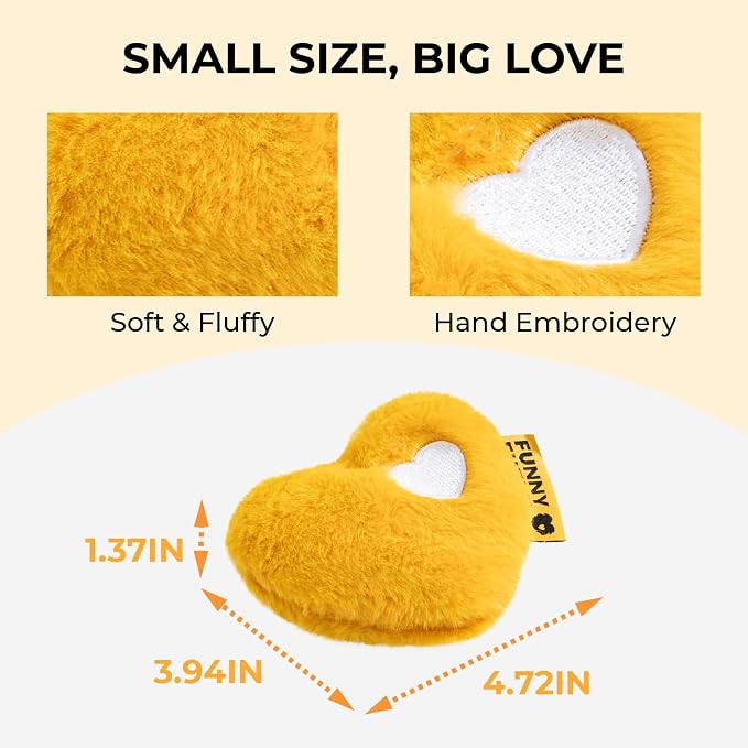 FUNNY FUZZY Dog Toy, Heart Plush Squeaky Dog Toy for Puppy Cats with Soft Squeaker, Fun for Indoor Puppies and Kitten, Pet Toy for Small Medium Large Breeds, Yellow,1PC