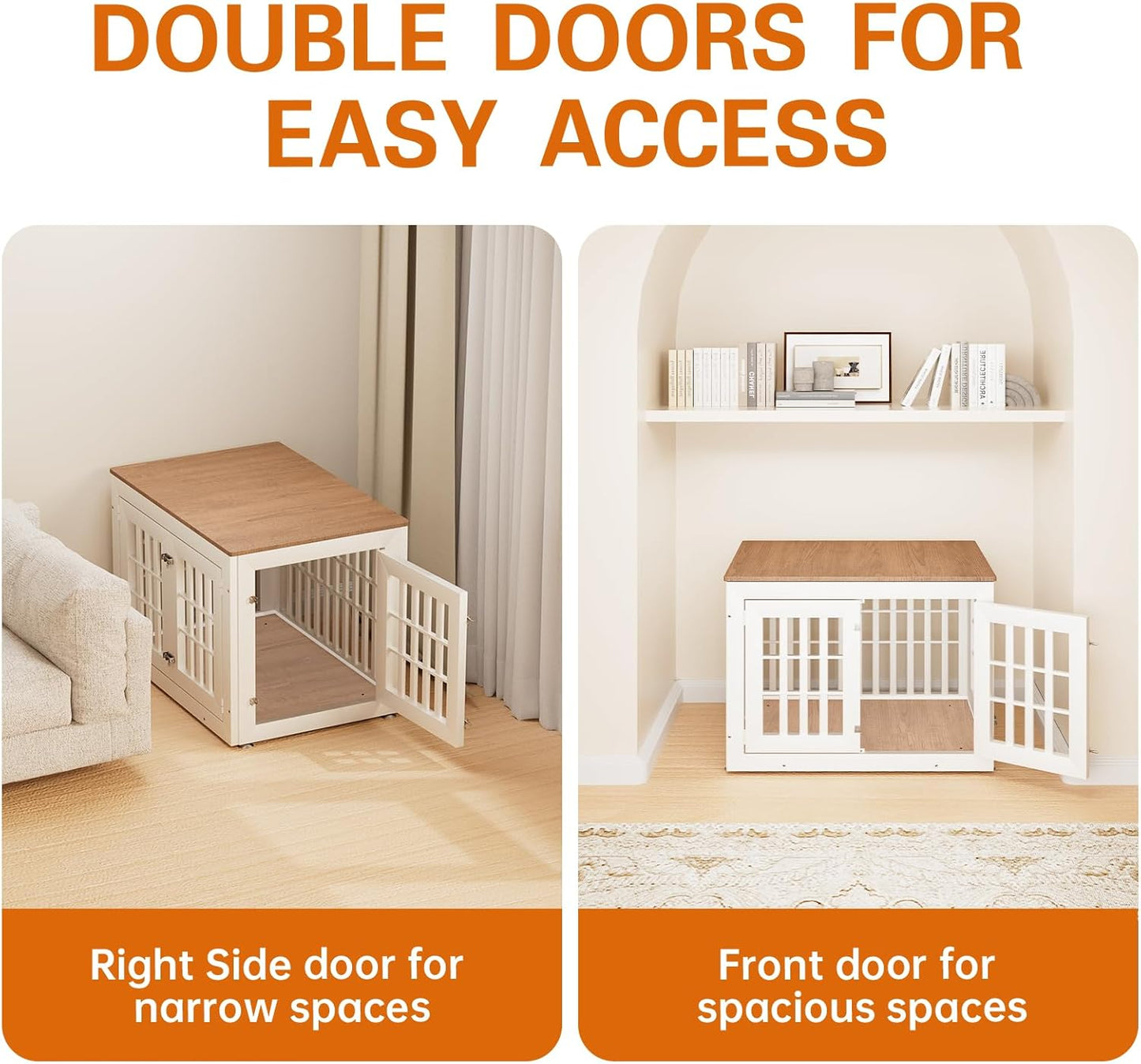 32" Heavy Duty Dog Crate Furniture for Small,Medium and Large Dogs,Rustic Wooden Dog Cage Kennel Indoor Furniture with Waterproof Top,Decorative Pet House Side End Table (White & Wood)