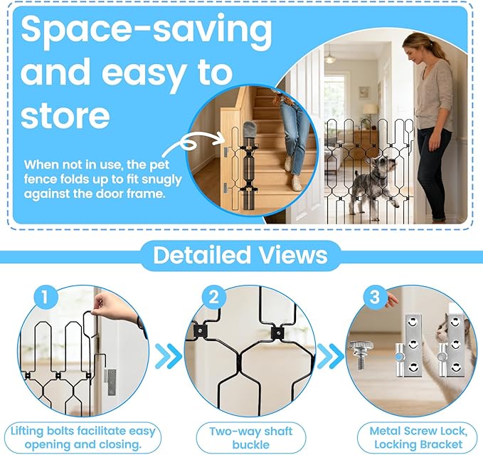 Retractable Dog Gate for Front Door, Bite-Proof Metal Pet Dog Barrier, Foldable Space-Saving Wall-Mounted for Front Door & Rv, Easy Install Dog Gate, Indoor/Outdoor (W: 31in H: 31in)