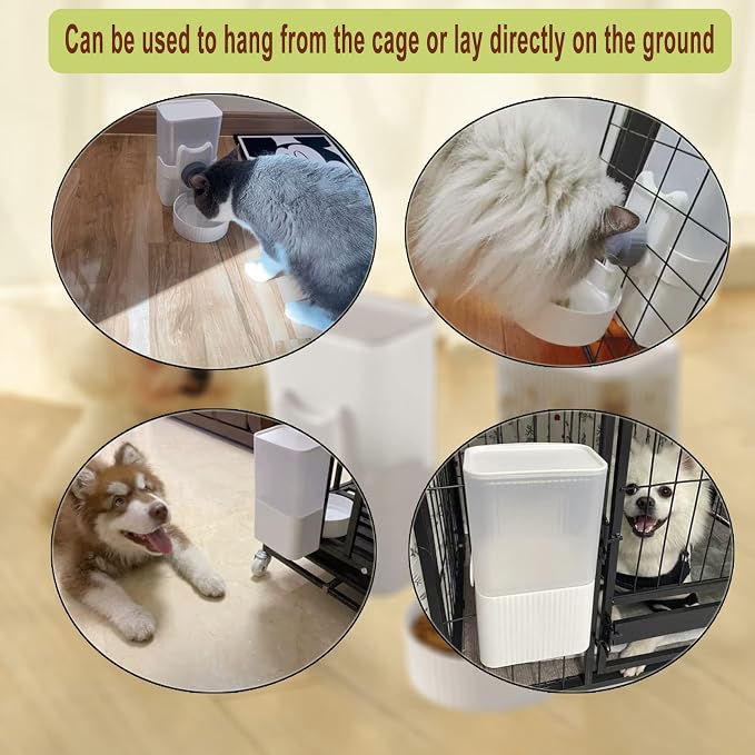 Lemtrflo Rabbit Feeder for Cage,Hanging Automatic Cat Feeder and Water Dispenser,Ferret Cage Accessories,Food Water Bowl for Cats Rabbit Guinea Pig Cages(Cage Grid Spacing Over 1.2'')