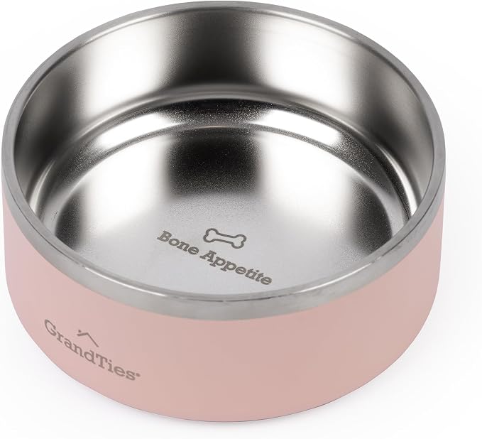 GrandTies Stainless Steel Engraved Pet Bowl | Reusable BPA-Free Insulated Pet Bowls | Large Heavy Duty Non Skid Spill Proof Dog Bowl | Outdoor Dog Water Bowl (18oz, Peach Crème)