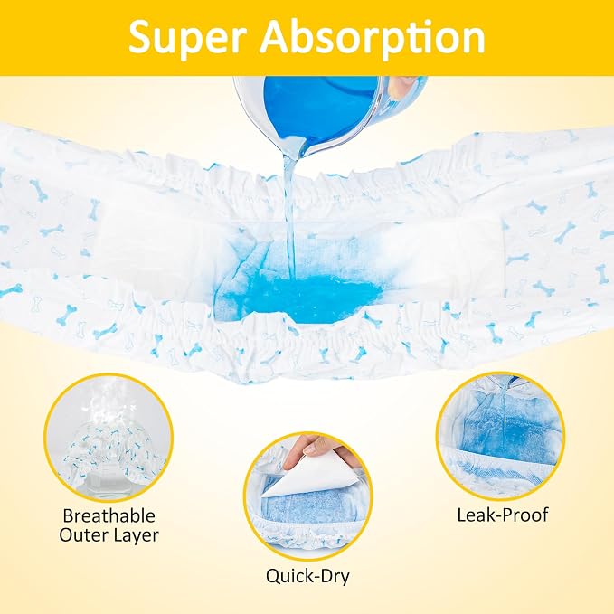 Dono Disposable Male Diapers for Medium Dogs, M, 40Count | Wetness Indicator, Super Absorbent, Leak Protection, For Excitable Urination, Incontinence, or Male Marking